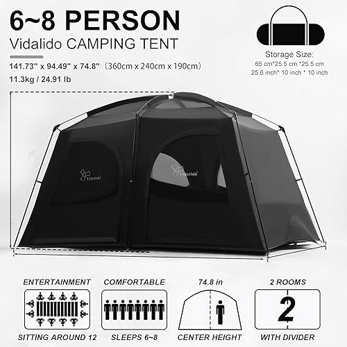 Miniatura 3 de Vidalido Tiendas, tienda de campaña para 6 a 8 personas con vestíbulo extendido, 2 tiendas familiares resistentes a la intemperie, fácil de