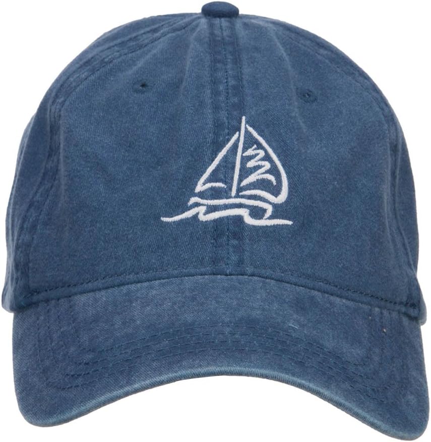 Sailboat and Wave Embroidered Pigment Dyed Cap