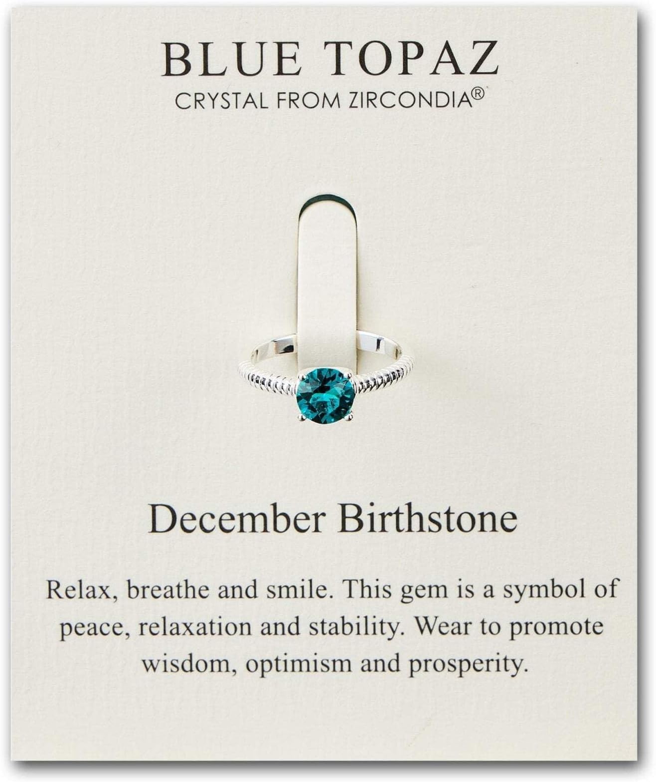 December (Blue Topaz) Adjustable Birthstone Ring Created with Zircondia® Crystals