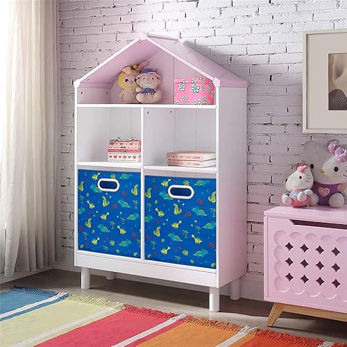 Miniatura 7 de QY-SC13-3 - Cubos de almacenamiento de 10.5 pulgadas, decoración de dinosaurios, cajas de almacenamiento de tela azul, canastas plegables para cubos