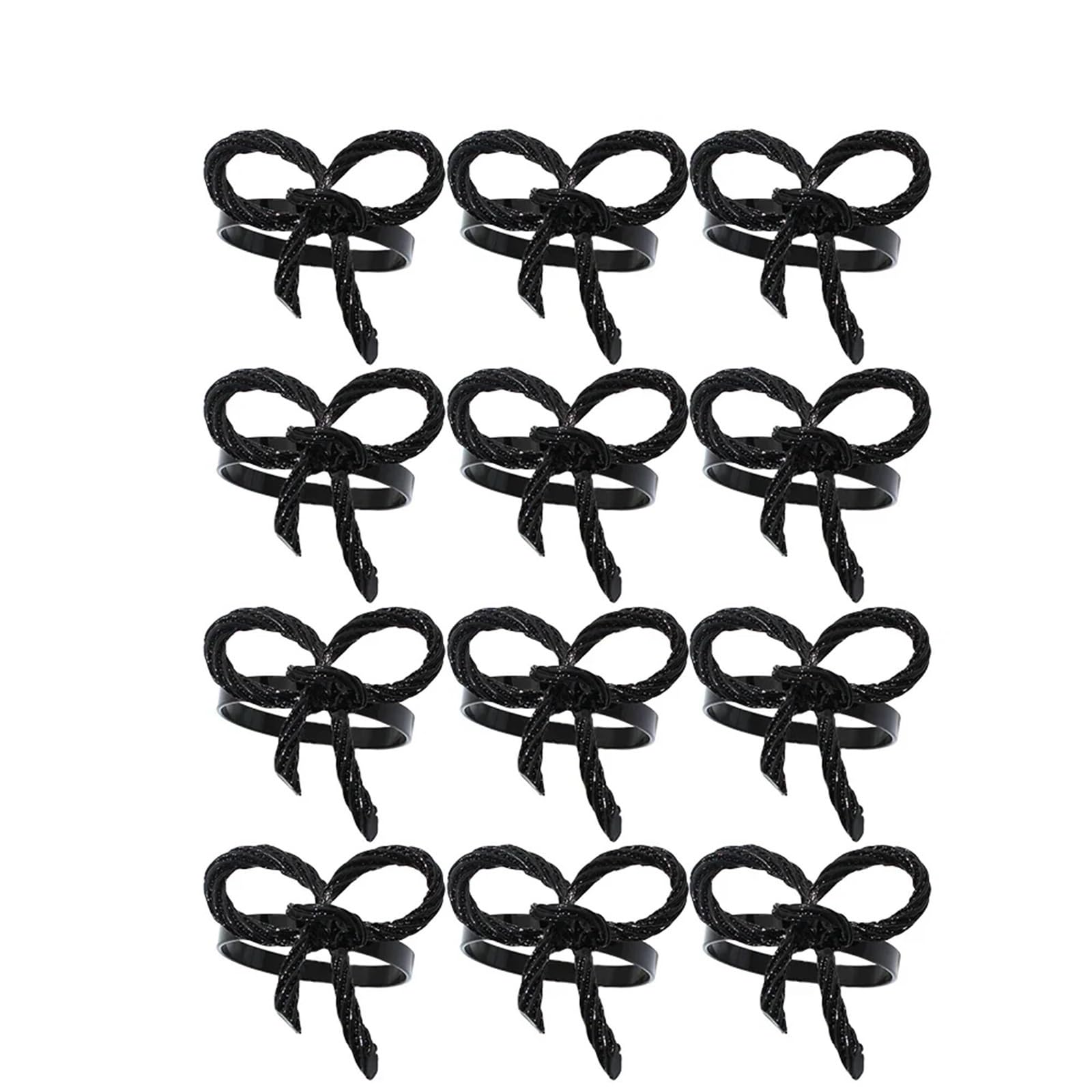 Lot de 48 ronds de serviette en acier inoxydable en forme de nœud pour occasions formelles et spéciales, accessoires de table (noir)