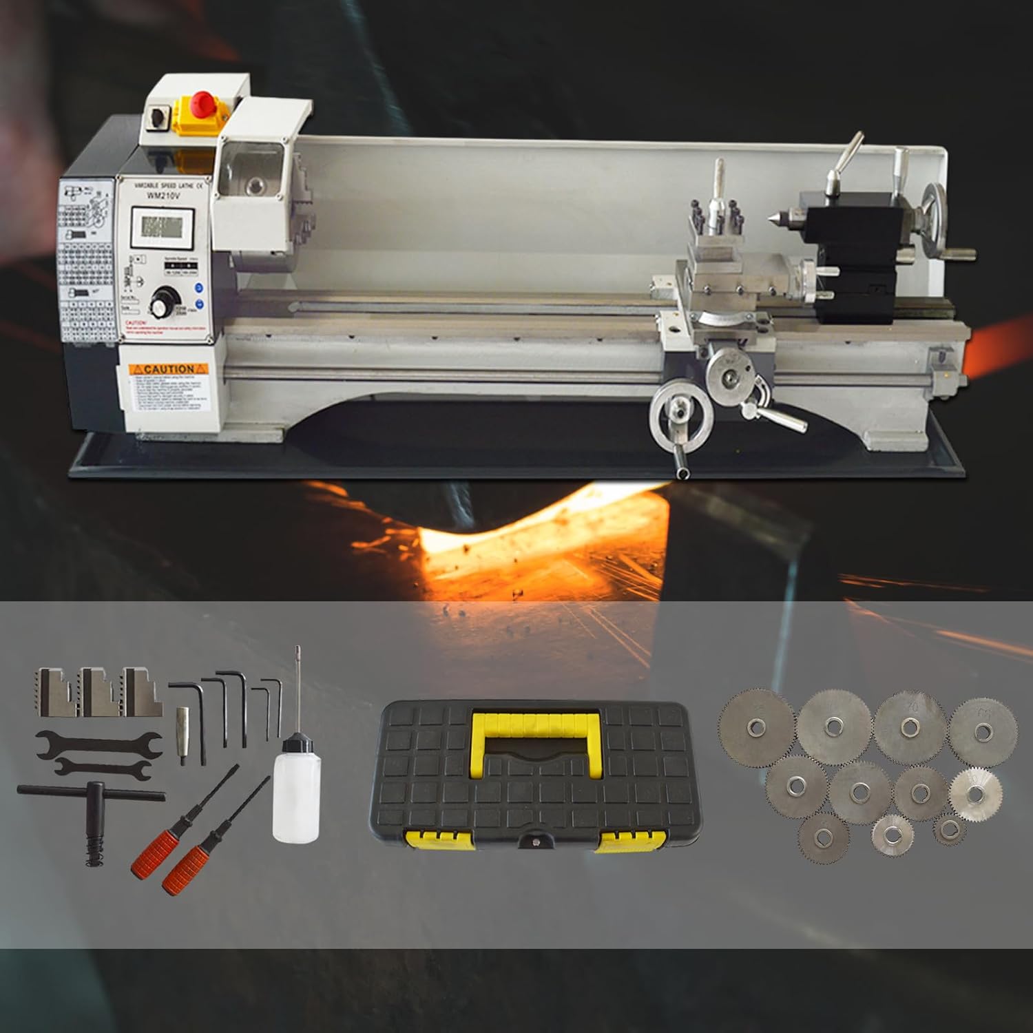 Benchtop Mini Metal Lathe Machine Precision Metal Wood Working Lathe 1100W Brushless Motor 50-2500rpm Drilling Machine for Metal Work Inch Thread 110V