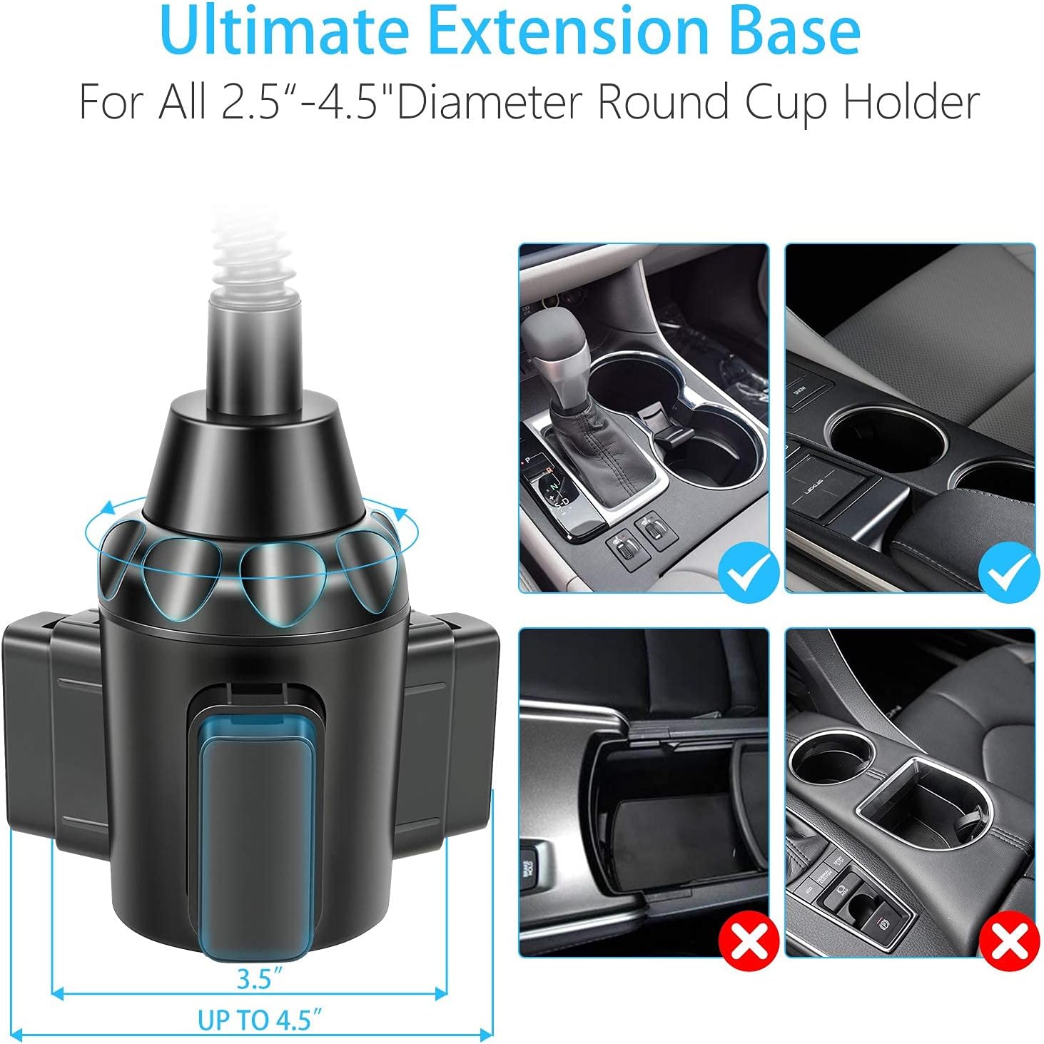 TOPGO Car Cup Holder Phone Mount Pro Ver. [Adjustable Gooseneck & No Block Gearshift] Cup Holder Phone Holder for Car Compatible with iPhone 14 Pro Max Samsung Galaxy S22 Ultra Note 21(Black)