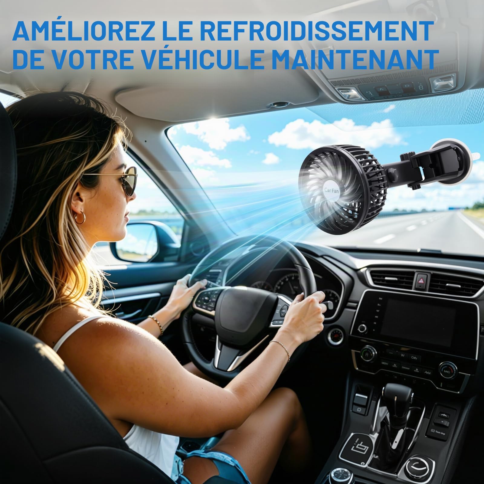 D-Lumina Ventilateur de voiture rotatif à 360°, montage sur allume-cigare, portable, silencieux, avec 2 vitesses réglables pour camions, bateaux, voitures, véhicules (ventouse), climatiseur d'air pour