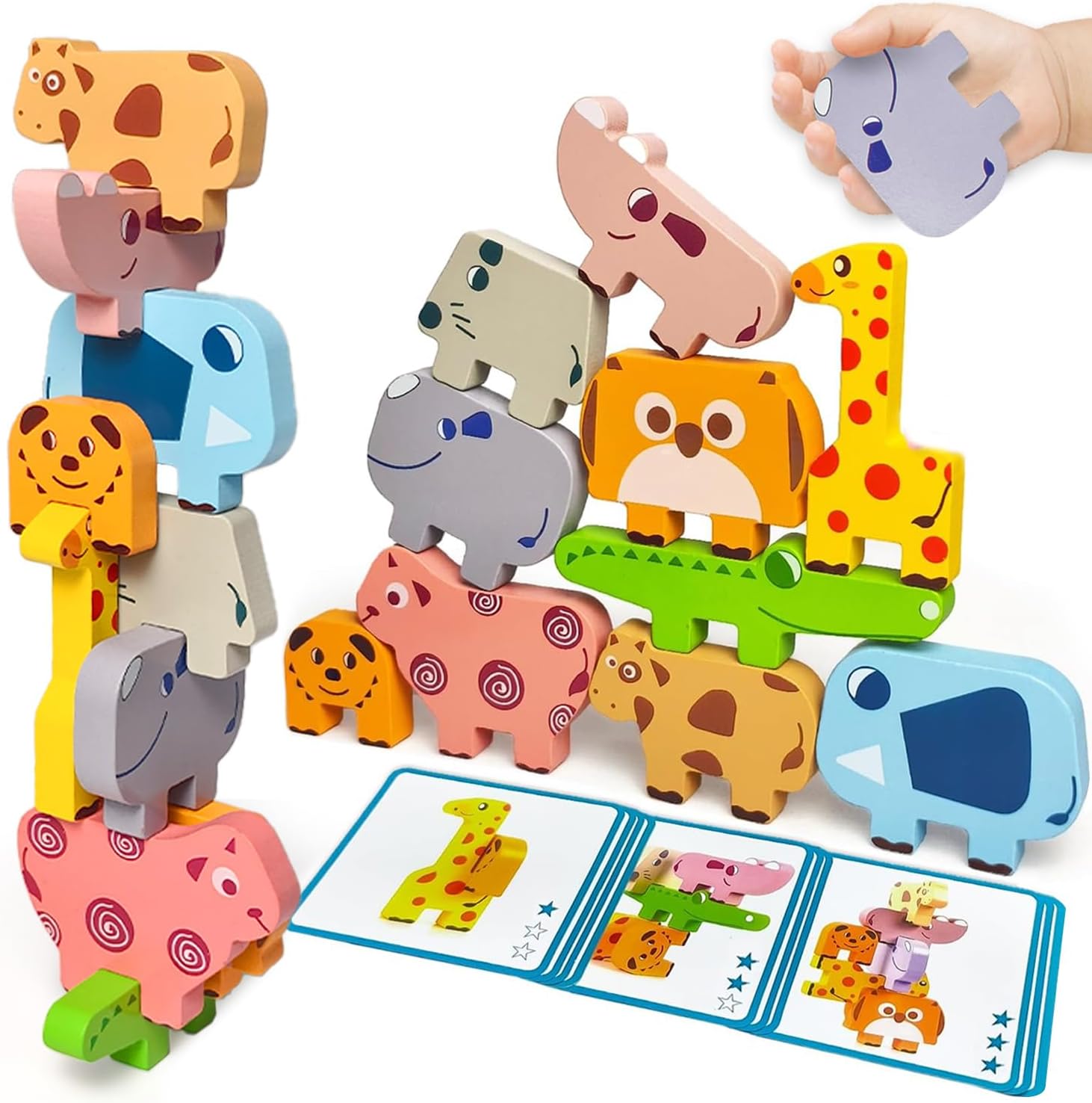 Maaacute Montessori Toys for 1 2 3 Year Old Boys Girls, Toddler Toys Age 2-4, 10 Pack Wooden Animal Blocks Sorting & Stacking Education Toddler Puzzles Toy,1 2 3 Year Old Girl Boy Birthday Gifts