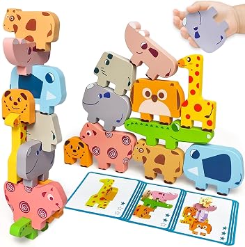 Maaacute Montessori Toys for 1 2 3 Year Old Boys Girls, Toddler Toys Age 2-4, 10 Pack Wooden Animal Blocks Sorting & Stacking Education Toddler Puzzles Toy,1 2 3 Year Old Girl Boy Birthday Gifts