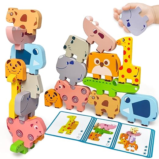 Maaacute Montessori Toys for 1 2 3 Year Old Boys Girls, Toddler Toys Age 2-4, 10 Pack Wooden Animal Blocks Sorting & Stacking Education Toddler Puzzles Toy,1 2 3 Year Old Girl Boy Birthday Gifts