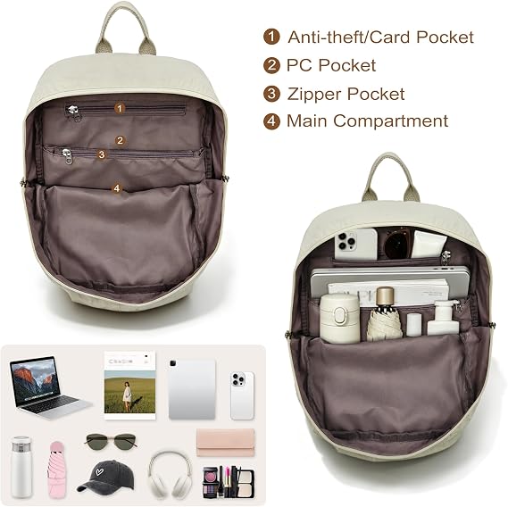 Ultralight Waterproof Foldable Backpack Casual Multi-Pocket, beige, Pack of