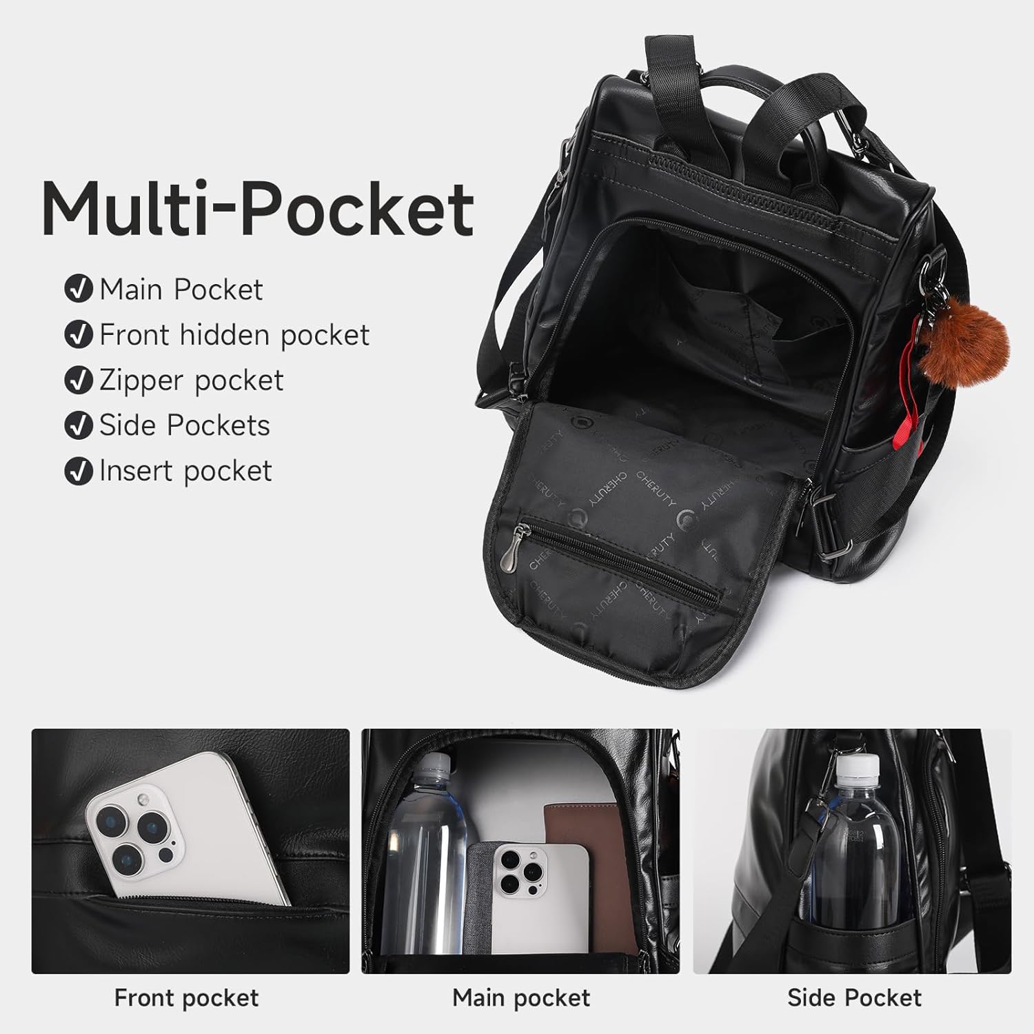 CHERUTY Women Backpack Purse PU Leather Anti-theft Casual Shoulder Bag Fashion Ladies Satchel Bags - Image 4