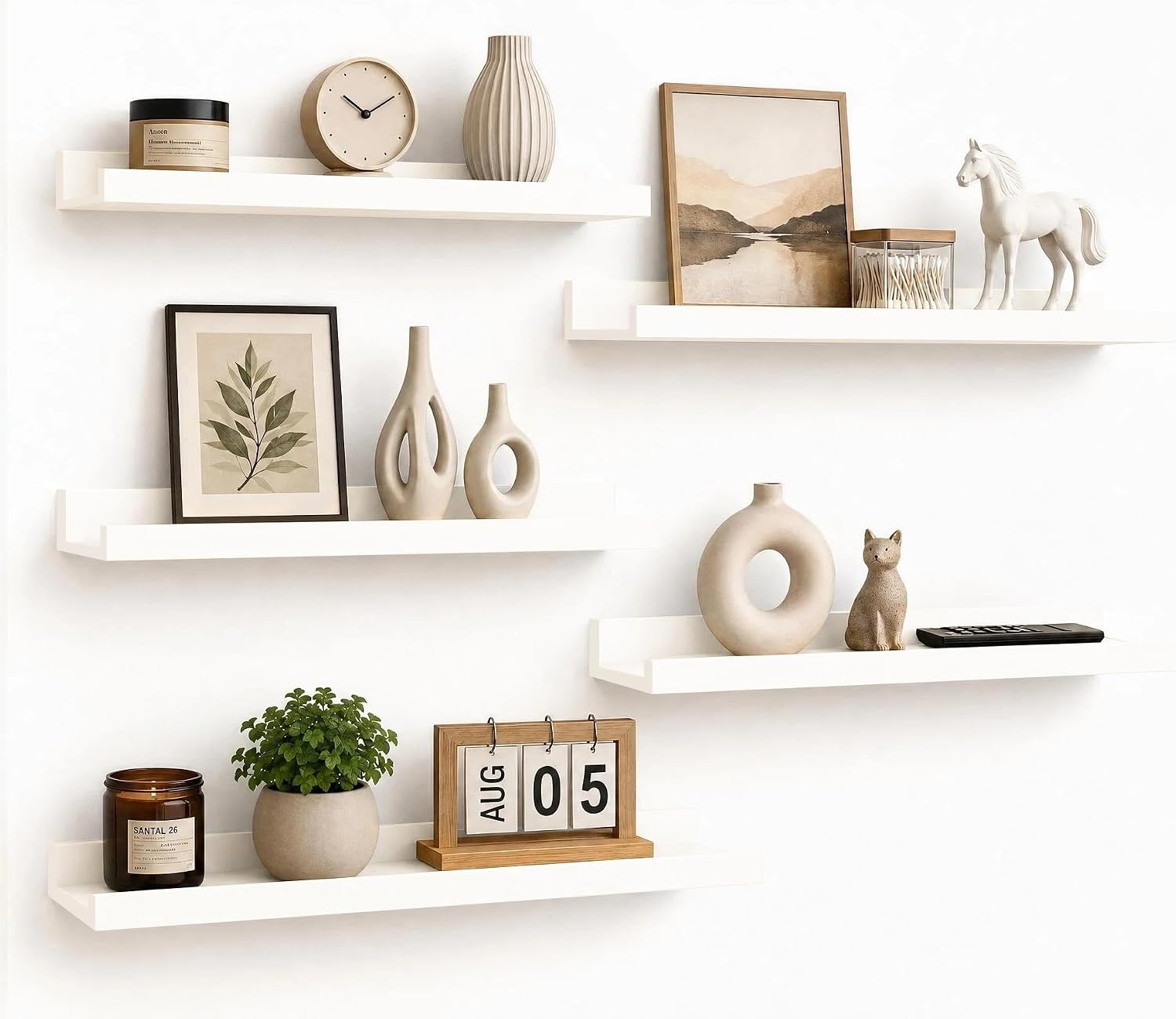 24inch Long Floating Shelves for Wall Decor, 5-Set Shelves with Lip, White