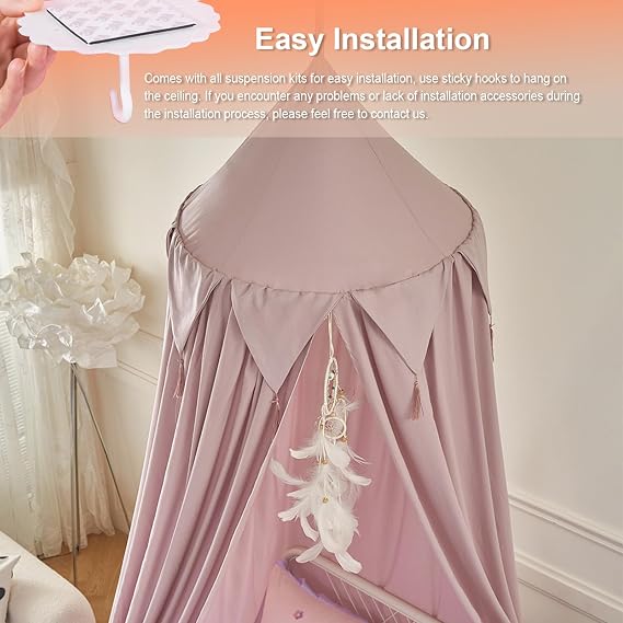 Bed Canopy for Kids, Girls Bed Curtain Bed Room Decor Hanging House Castle Reading Nook Dreamy Canopy(Brown Pink)