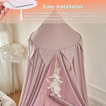 Bed Canopy for Kids, Girls Bed Curtain Bed Room Decor Hanging House Castle Reading Nook Dreamy Canopy(Brown Pink)