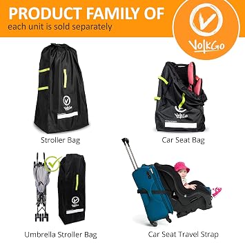 VolkGo Car Seat Travel Belt | Car Seat Travel Strap to Convert Your Car Seat and Carry-on Luggage into an Airport Car Seat Stroller & Carrier - Heavy Duty - Includes Bonus E-Book Gift (Black)