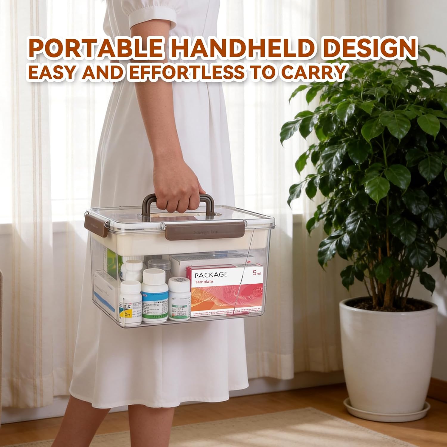 15QT Clear Medicine Storage Box, Portable Double Layer Medicine Organizer Box with Detachable Divided Tray, Clear Medicine Box for Family, Travel, Office & Dorm First Aid Medication Storage(XL)