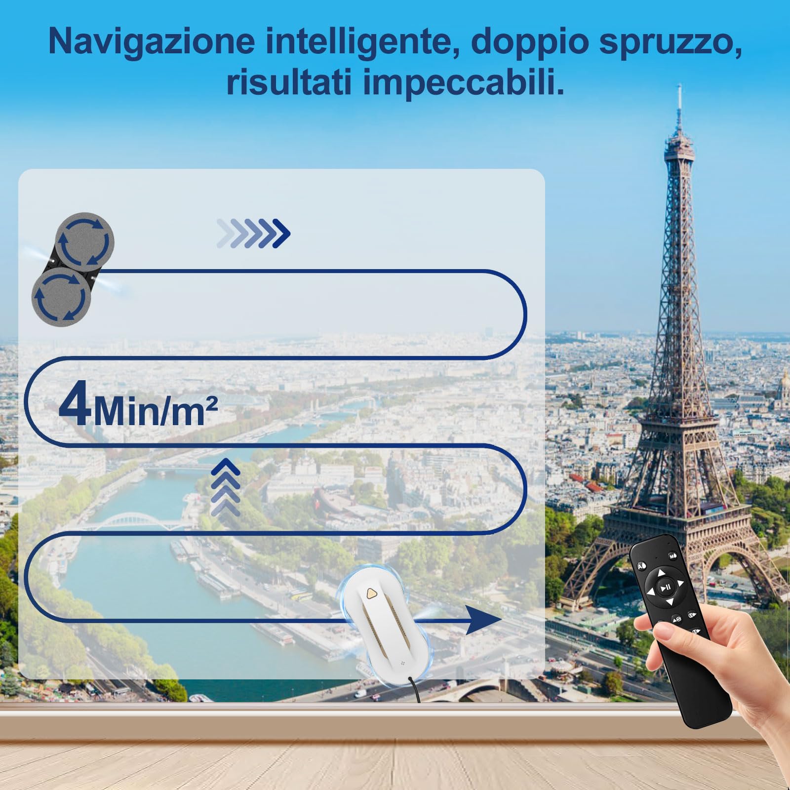Robot Lavavetri Intelligente con Doppia Spruzzo – Pulitore Elettrico Automatico con Telecomando, robot pulisci vetri per Finestre Interne ed Esterne, Adatto a Edifici Alti, Oro, 10 Panni