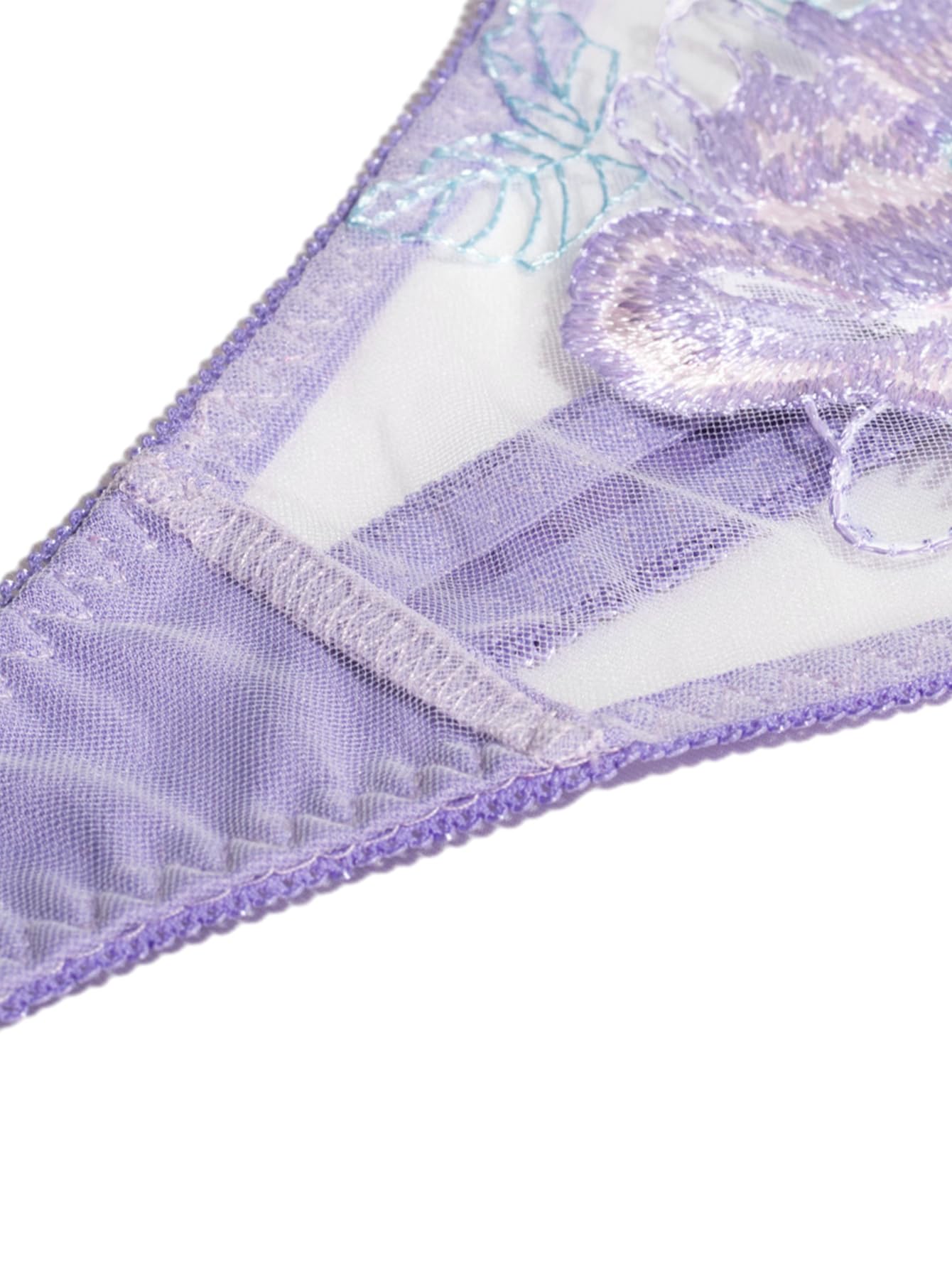 Lilosy Sexy Leaf Floral Embroidered Mesh Sheer Women Underwire Push Up Lingerie Set: X-Large Purple