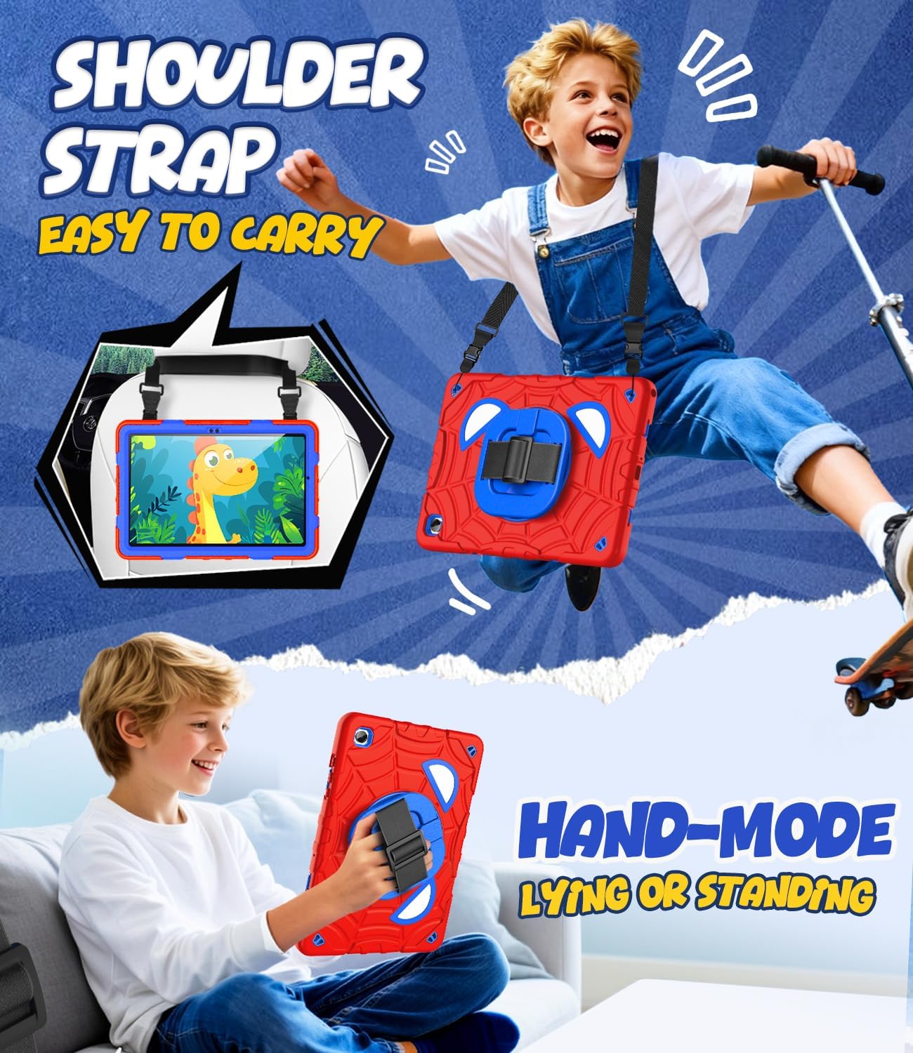 Grifobes Case for Samsung Galaxy Tab A9  Plus 11 inch, Full Body Protection with Screen Protector/Rotating Stand, Hand/Shoulder Strap for 11” Tablet Cover Red Blue