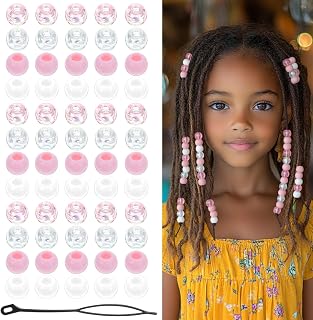 ElevateTech Light Pink Beads for Hair Clear Hair BeadsHairBraid Decoration Accessories Acrylic Dreadlock Beads Jewelry Braid Accessories 60Pcs