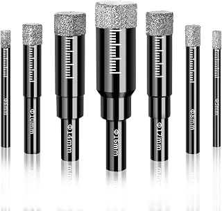 7Pcs Dry Diamond Drill Bits Set for Granite Marble Porcelain Tile Ceramic Stone Glass Hard Materials Round Shank Small Diamond Hole Saw Kit 1/5, 1/4, 5/16, 3/8, 1/2, 9/16, 5/8 inch