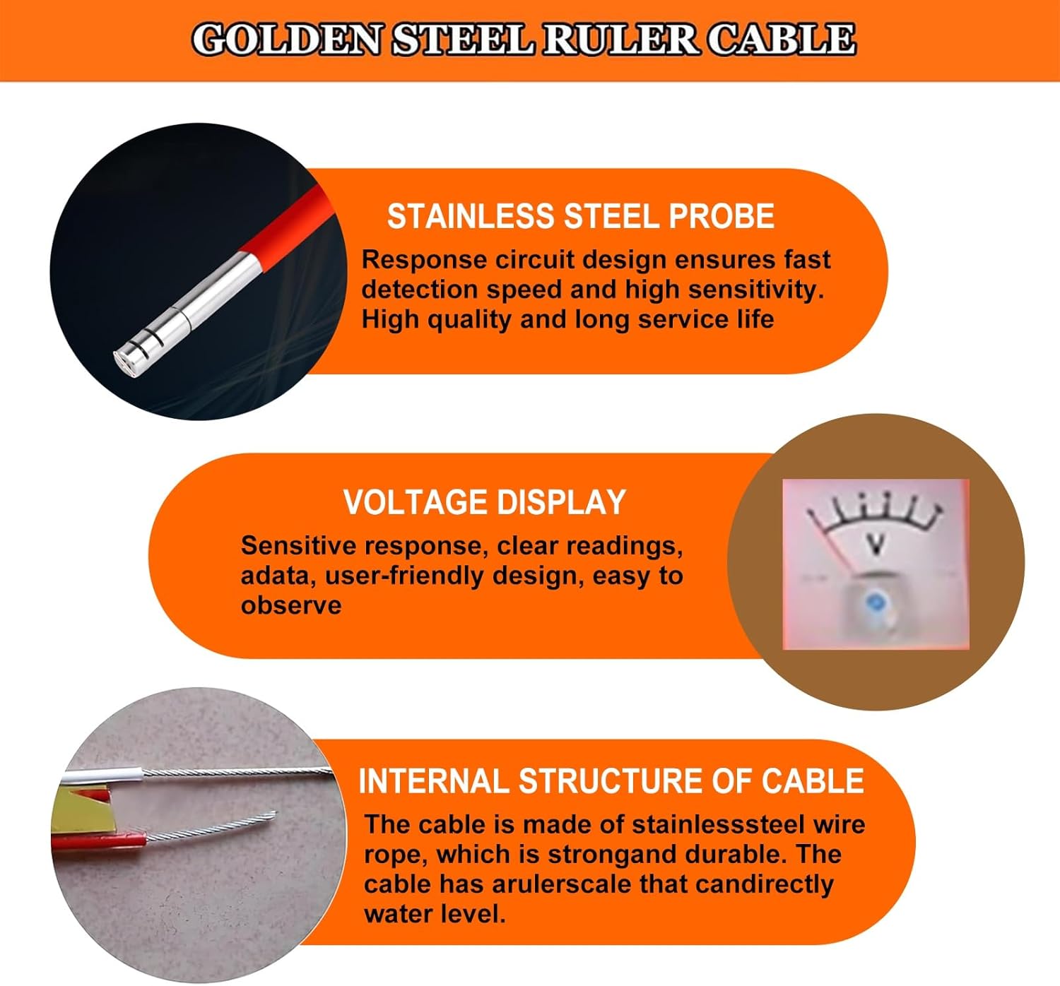 Water Level Meter 0.6/0.98 Inch Probe Diameter Groundwater Level Measuring Instrument with Fixed Probe and Steel Tape for Wells Boreholes Reservoirs and Pipes(10m(32.8ft))