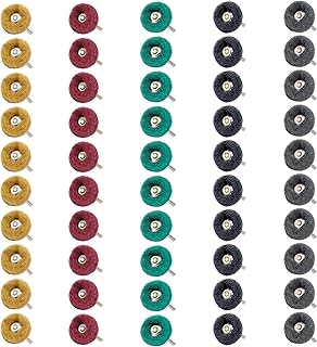 50 PCS Abrasive Buffing Wheels,1 Inch Buffing Polishing Wheel Set for Rotary Tool Accessorie 1/8'' (3mm) Shank, 80 150 240 400 600 Grits for Metal,Wood, Rust Removal