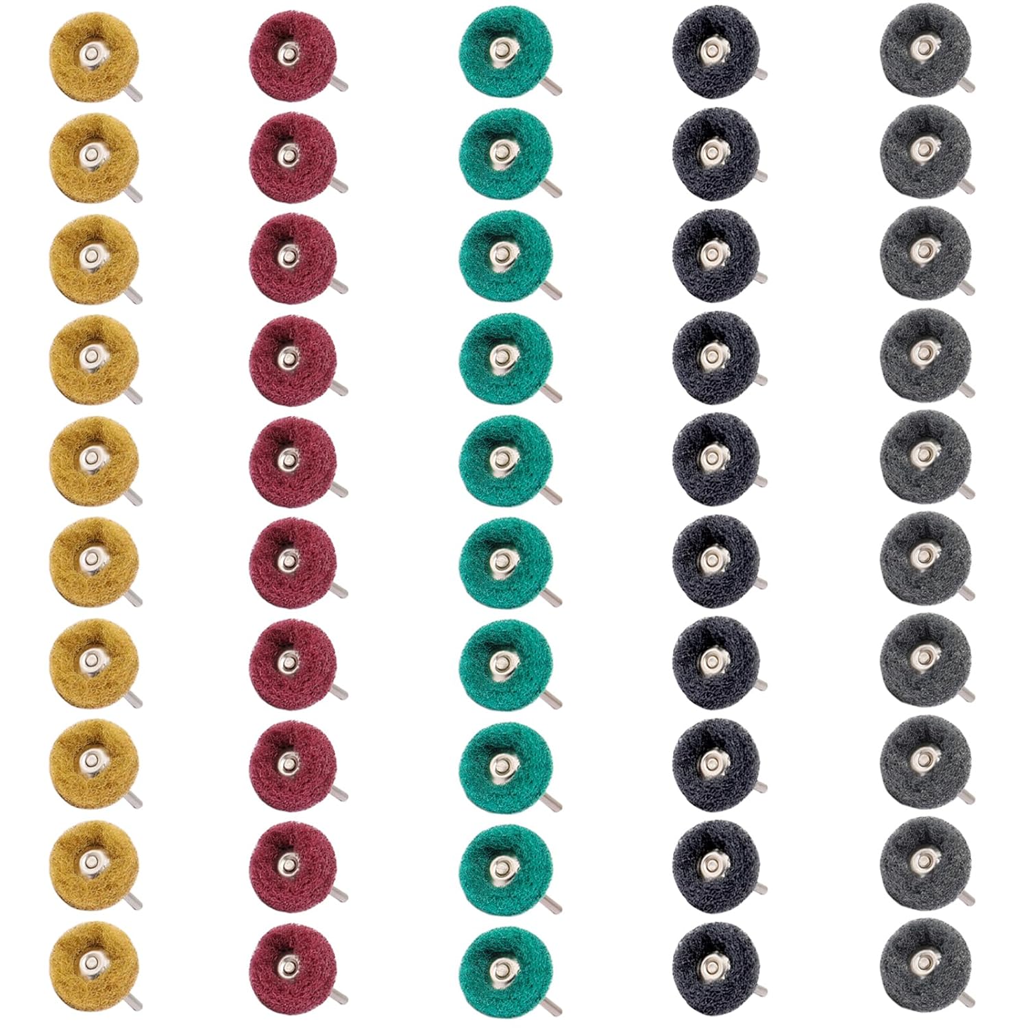 50 PCS Abrasive Buffing Wheels,1 Inch Buffing Polishing Wheel Set for Rotary Tool Accessorie 1/8'' (3mm) Shank, 80 150 240 400 600 Grits for Metal,Wood, Rust Removal
