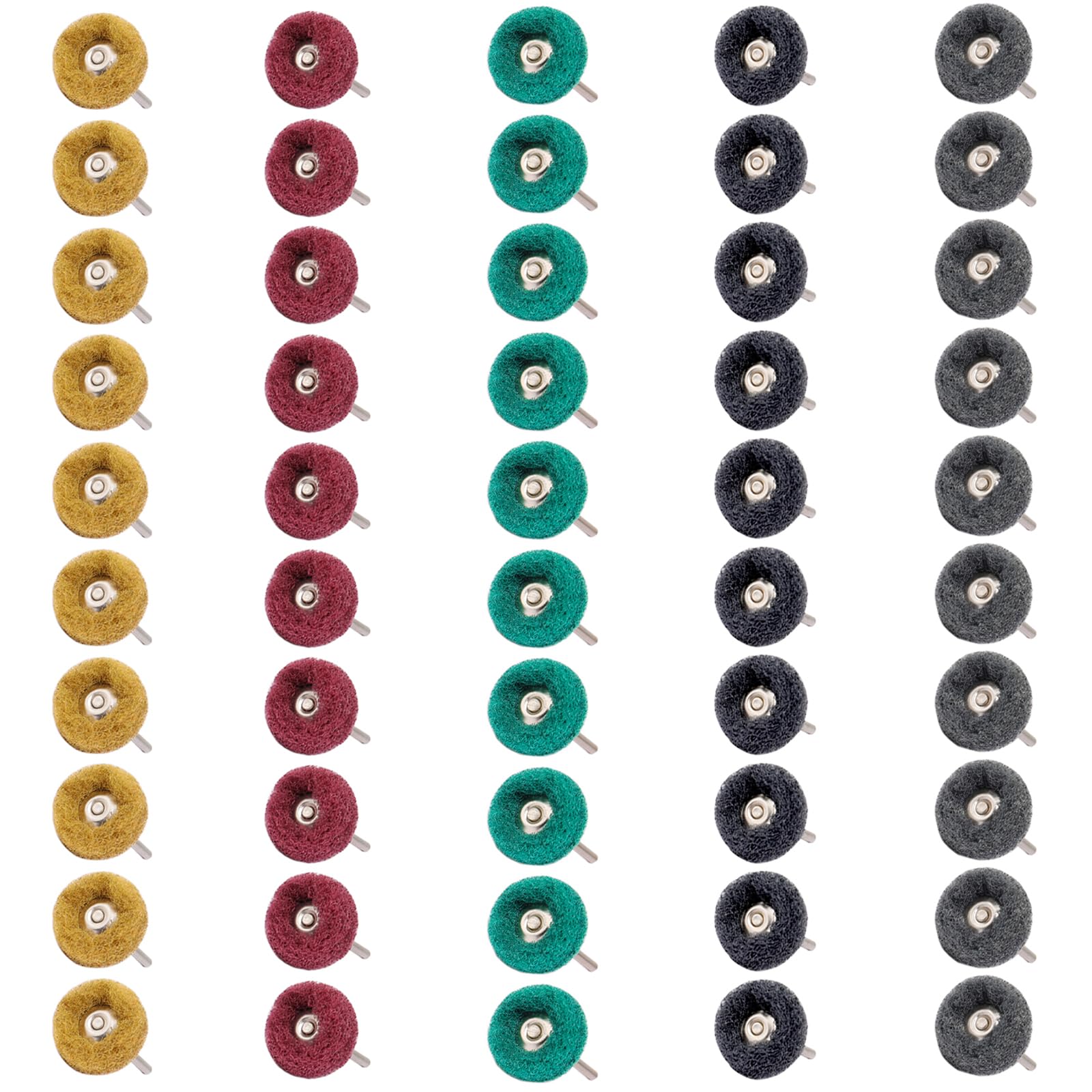 50 PCS Abrasive Buffing Wheels,1 Inch Buffing Polishing Wheel Set for Rotary Tool Accessorie 1/8'' (3mm) Shank, 80 150 240 400 600 Grits for Metal,