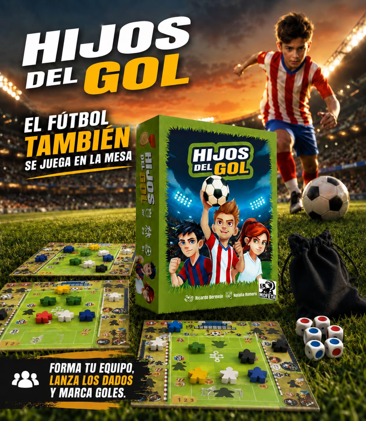 Juego de Mesa de Fútbol Hijos del GOL para Niños y Familias | Juego de Estrategia con Dados, Meeples y Tableros | Partidas Rápidas de 20´| 2 a 4 Jugadores Futbol Niños +8 Años|Compite por ser el mejor