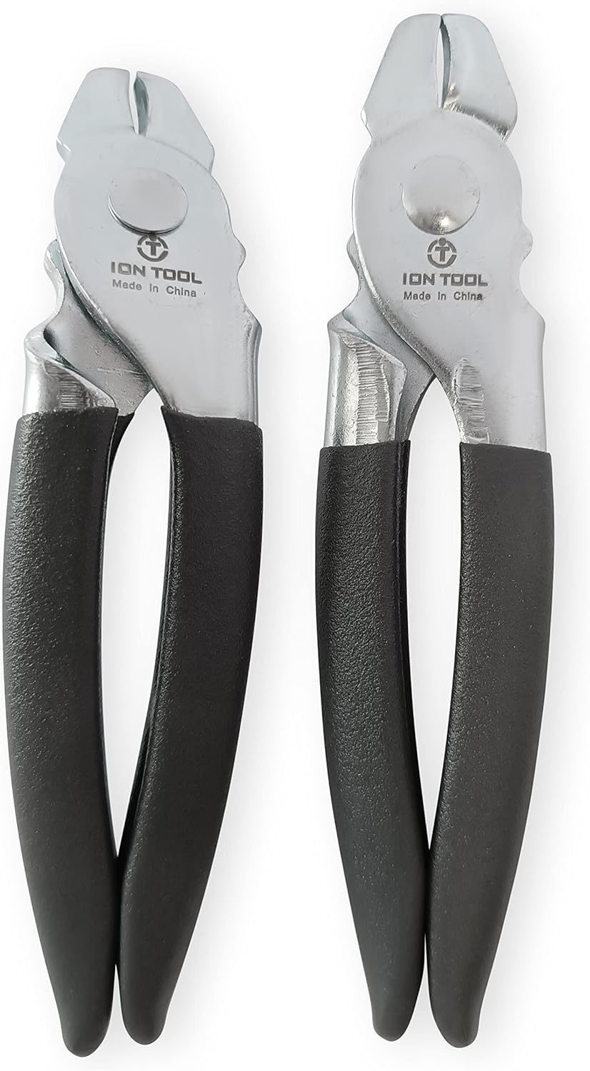 Hog Ring Pliers 2 Piece Set, Straight & 45° Bent, Steel with Cushion Non-Slip Grips - For Upholstery, Sausage, Bagging, Bungee Cords, & Fencing
