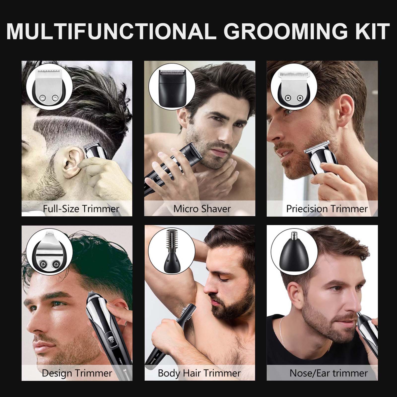 Colexy Barttrimmer Herren Haarschneidemaschine Set, 12-in-1 Haarschneider Pflegegeset Nashaartrimmer Körperhaartrimmer präzise Rasierer elektrische Herren, Wiederaufladbarer & Wasserdichter