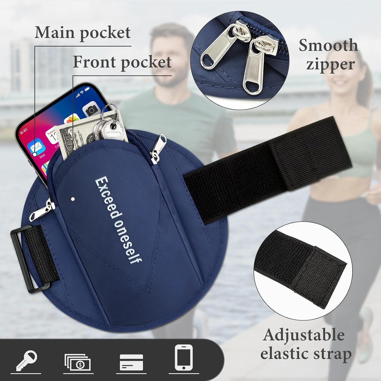 Running Armband, Oxford Cloth Running Phone Holder Light Reflecting Running Accessories with Adjustable Strap, Minimalist Phone Arm Band for Running, Camping, Hiking (black)