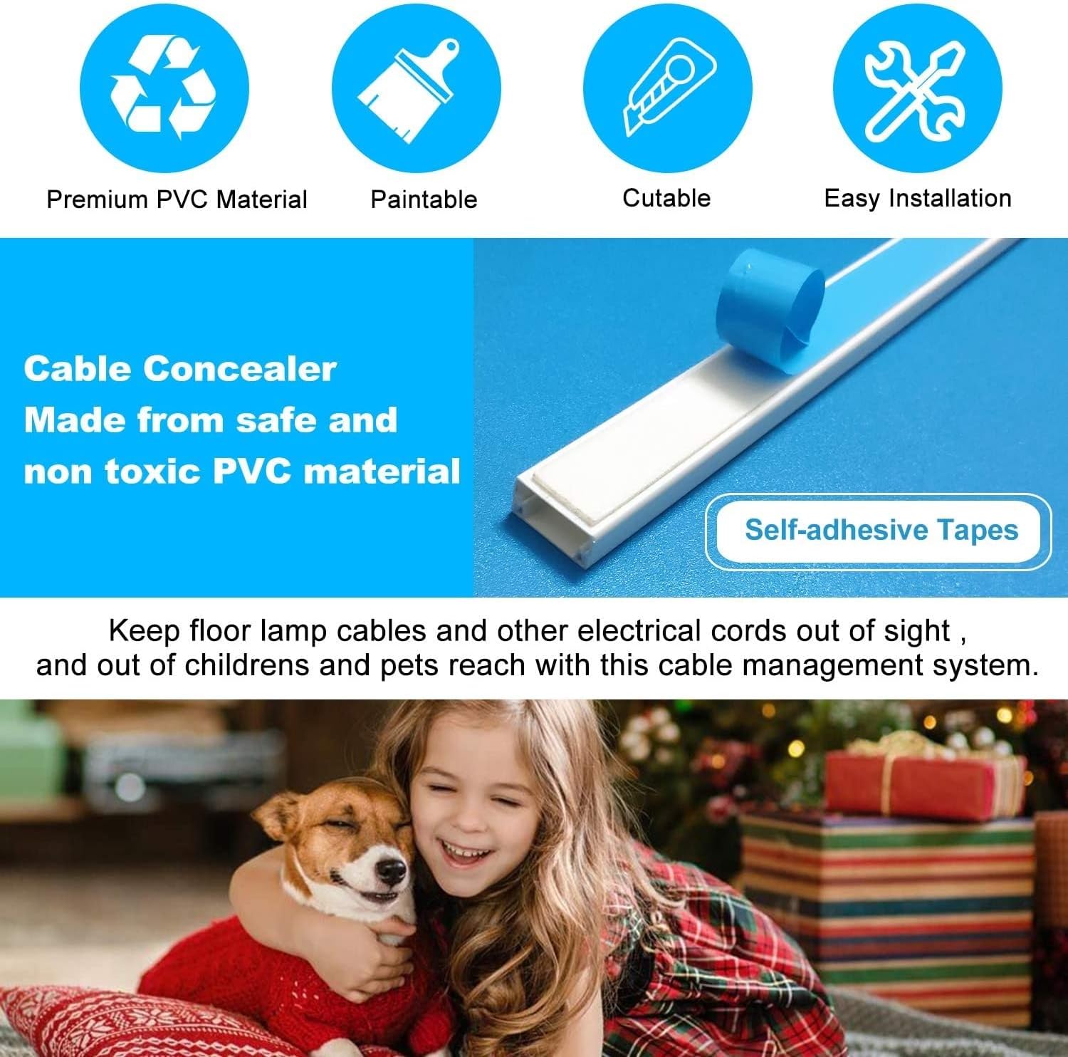 Large White PVC Cord Cover Corner Wall Ceiling, 16 ft Long Sturdy Waterproof Self Adhesive Raceway Cable Organizer, Easy to Install, Exhibitions Classrooms Gymnasiums Ret,OneColor-6 Cables