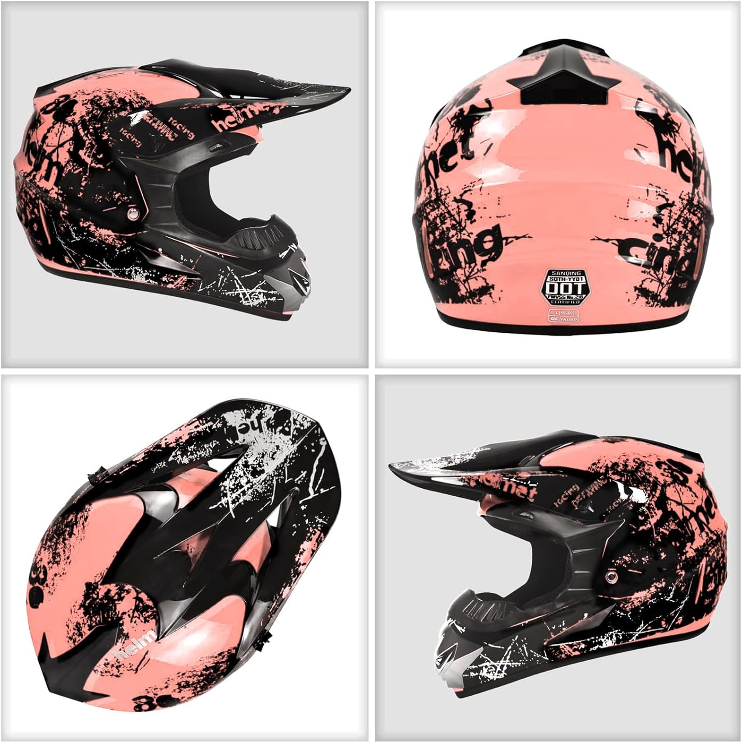Youth Dirt Bike Helmets DOT Approved Fashion Kids Motocross, ATV, Off-Road, Four Wheelers, BMX Motorcycle Bike Helmets (Goggles Gloves Faceshield)
