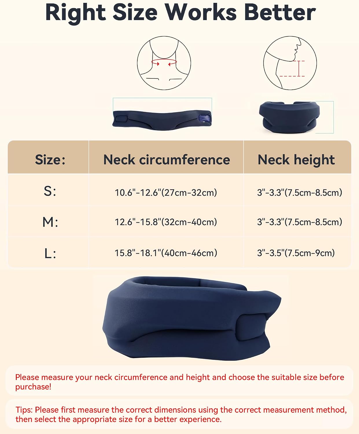 Neck Brace Cervical Collar - Neck Support Brace for Sleeping, Soft Foam Wraps Keep Vertebrae Stable and Aligned for Relief of Cervical Spine Pressure for Women & Men, (15.8-18.1 Inch) Blue