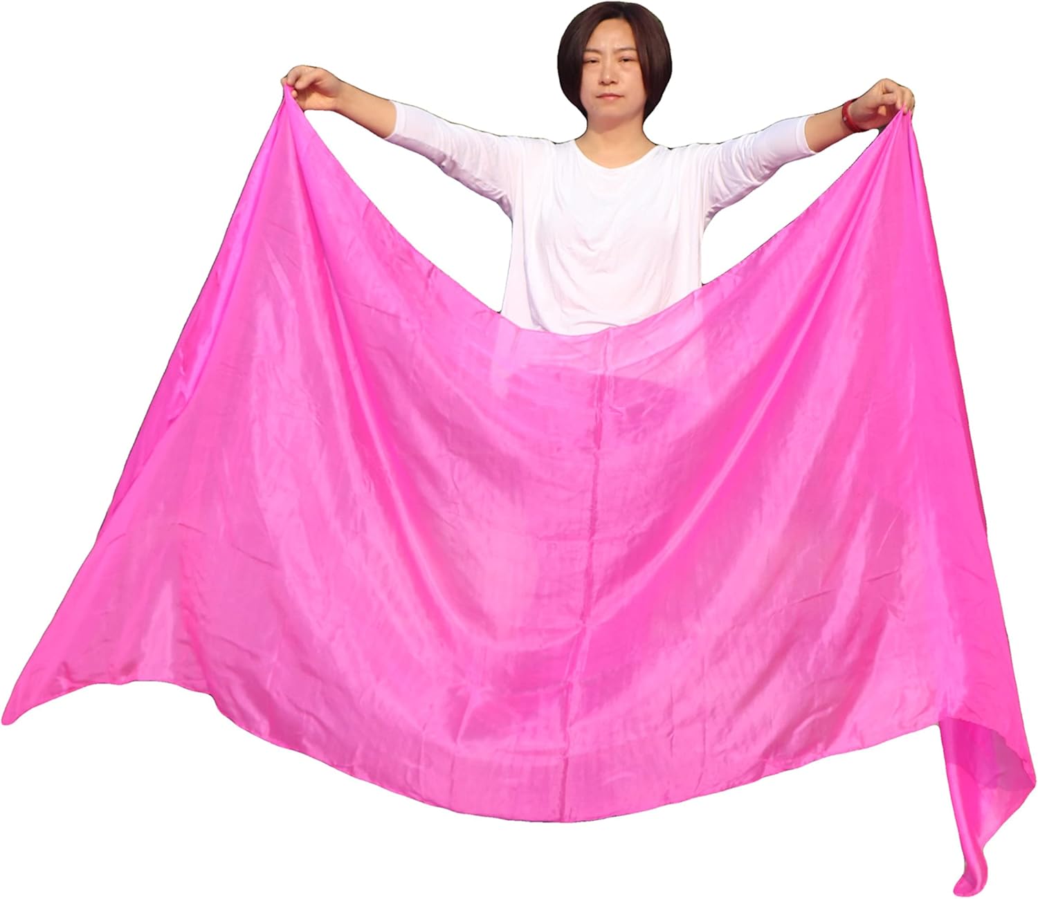 Winged Sirenny Plain Color Belly Dancing Silk Veil 3 Yards, Lightweight Translucent Real Silk Shawl with Hand Rolled Edges