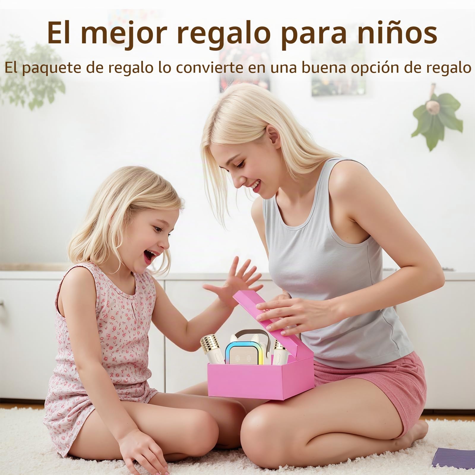 Linda máquina de Karaoke de oído de Gato para niños Adultos, Sistema de Karaoke portátil con luz led Parpadeante, 2 micrófonos inalámbricos, Altavoz de Fiesta de Regalo para Navidad