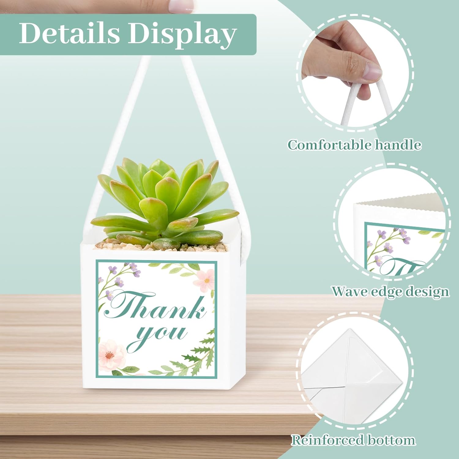 LawnIdyll 50 Pcs Succulent Wrap Bags with 100 Pcs Thank You Stickers, Unique Baby Shower Succulents Favors Fit 2.5 Inch Pots, Wedding Birthday Graduation Bridal Shower Party Favors for Guest Gift - Image 3