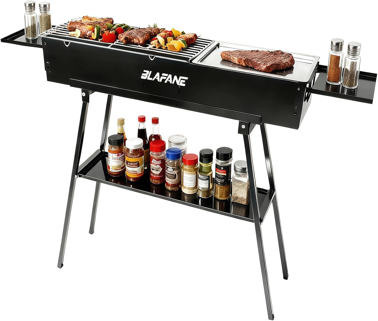 Portable Charcoal Grills, Foldable Hibachi BBQ Grills with Sturdy Construction for Camping, Backyard, Picnic, Travel Outdoor Cooking (31.6x7.1x5.1 inch), Black