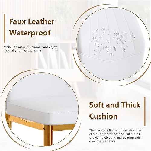 Miniatura 6 de Juego de 4 sillas de comedor modernas, color blanco, cómodas sillas tapizadas de piel sintética con patas mentales doradas, fácil montaje