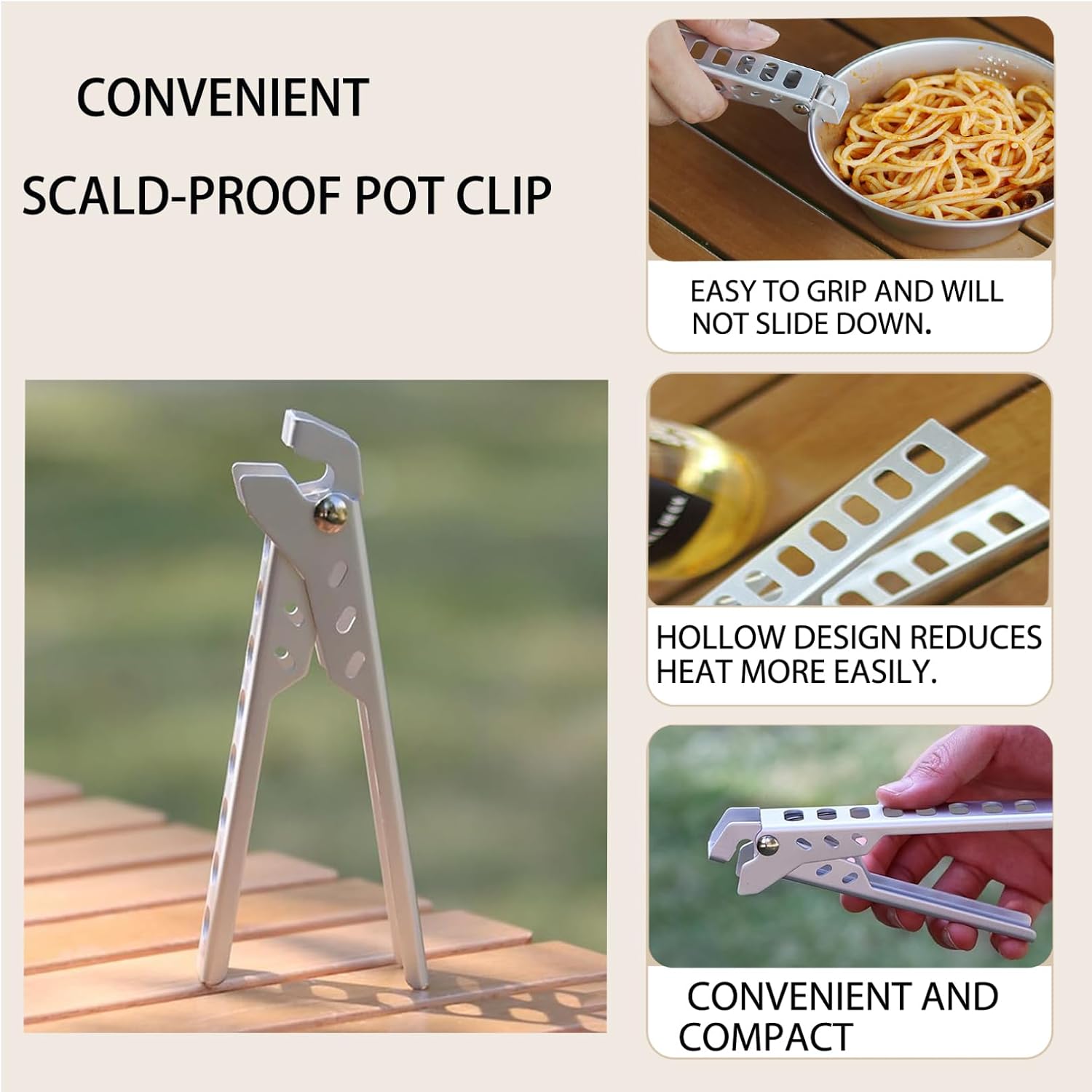 Camping Cooking Essentials 5x0.9x1.1'' Ergonomic Aluminum Alloy Pot Handle Heat-Resistant Replacement Pot Handles for Hot Pots, Bowls, Plates and Utensils