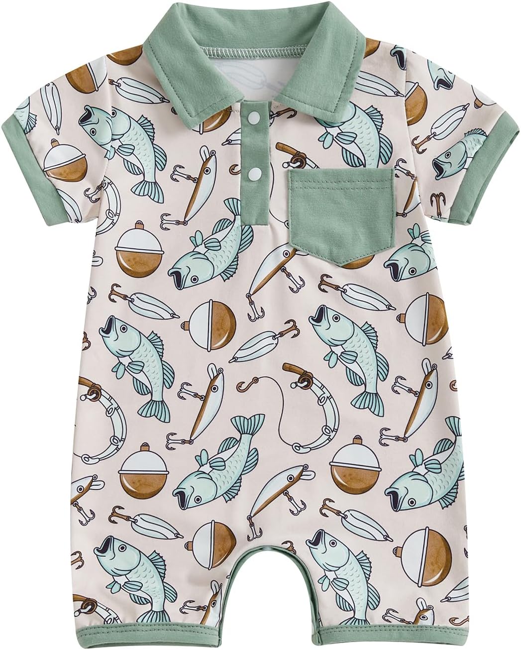 Newborn Infant Baby Boy Fishing Outfit First Birthday Clothes Summer Short Sleeve Romper Jumpsuit