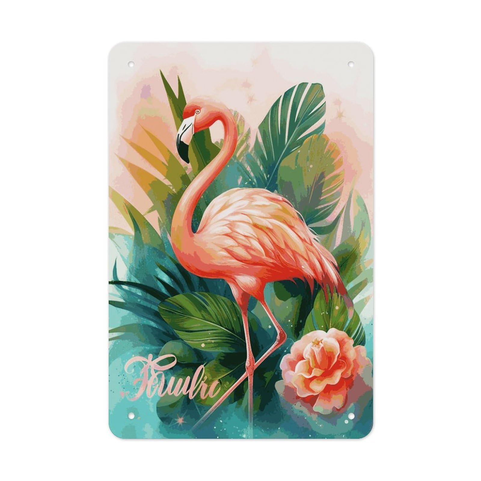 LDGSUPH Tropical Flamingo Wall Art Prints Folded Edge Iron Sheet Painting with Holes for Wall Prints Decorative Picture Metal Signboard Decor Painting for Outdoor Indoor Wall Decor