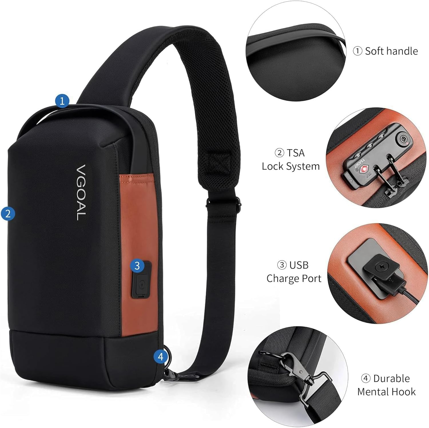 VGOAL Anti Theft Crossbody Bag Sling Bag for Women Men Sling Backpack Mini Backpack Daypack Crossbody for Travel Sport Running Hiking (FG6316)