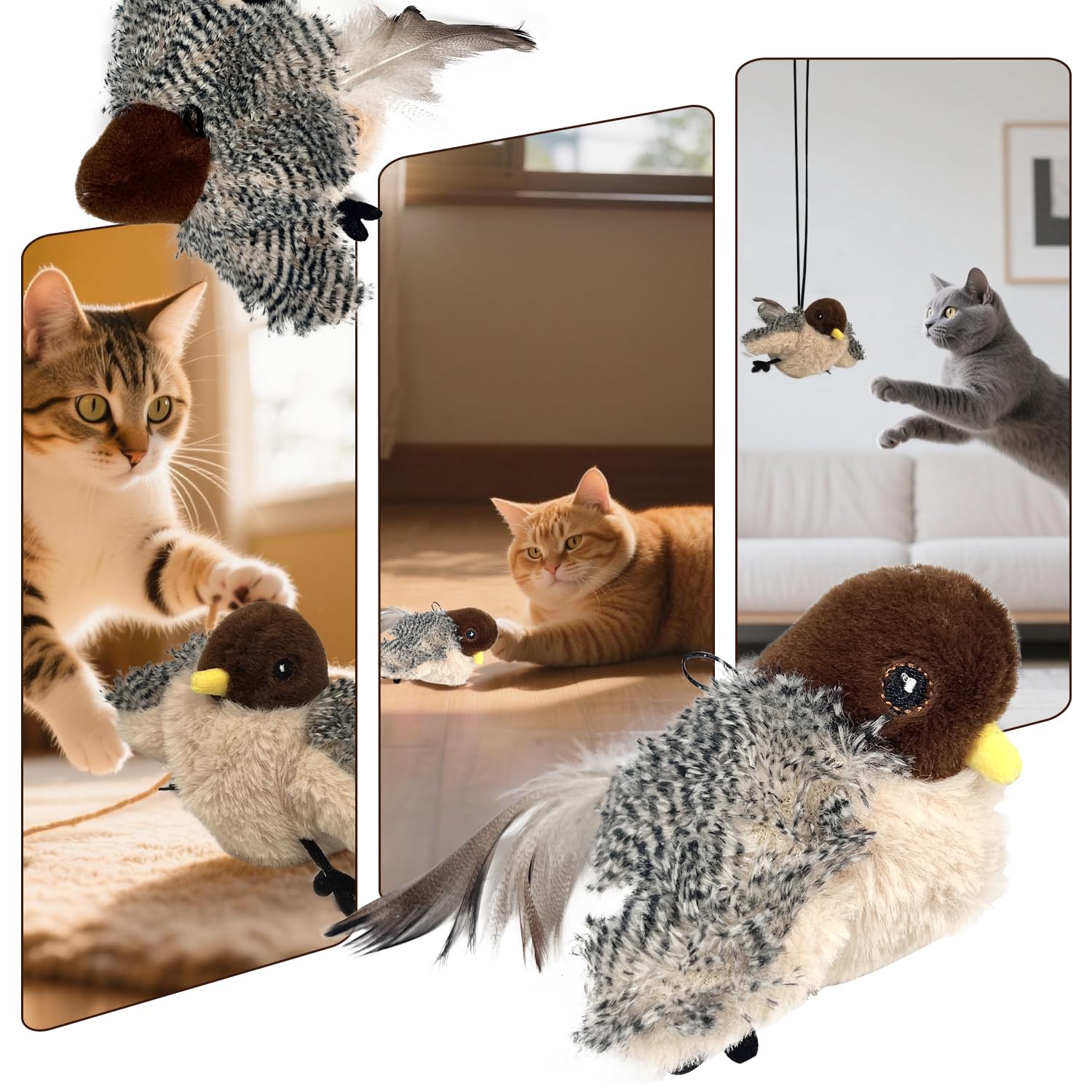 Juguetes para gatos recargables, gorrión, hierba gatera, juguete interactivo para gatos con chirrido, juguete realista activado por tacto para gatos, gatitos, ejercicio (pájaro con control remoto)