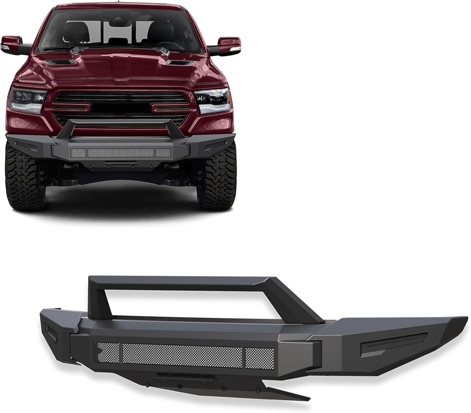Black Horse Armour II Heavy Duty Modular Front Bumper Modular Matte Black Compatible with 2019-2024 Ram 1500 (Excl. Rebel & TRX Trim, 19-23 Ram 1500 Classic and 20-22 Ram 1500 Diesel Models)-AFB-RA20