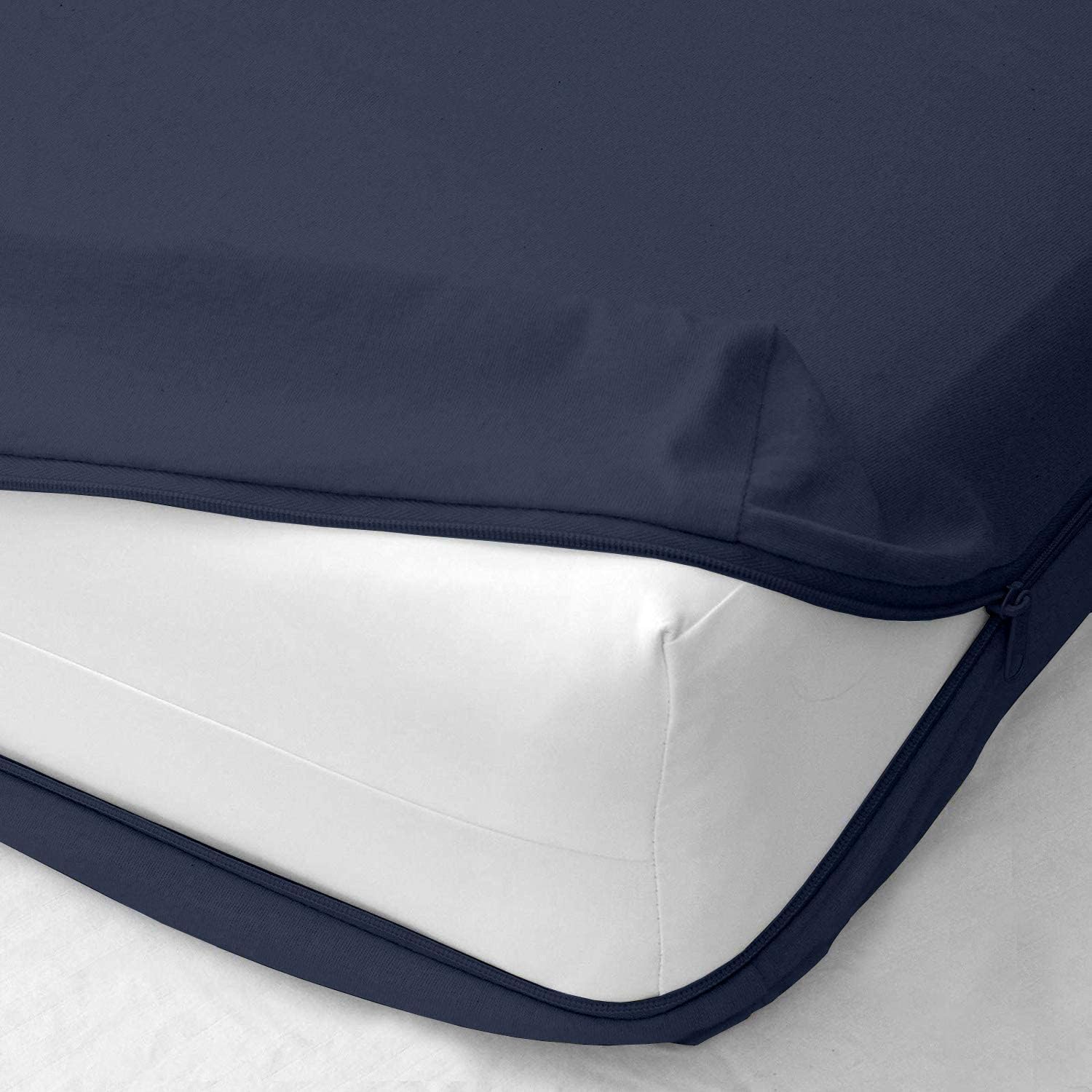 Waterproof Mattress Cover Six Sided Zipper Closure Queen Size (72x60 Inches / 6x5 feet)_8 Inch Drop, Navy Blue Color - Bed Cover with Zippered Chain Queen Size Waterproof Mattress Protector-image-49