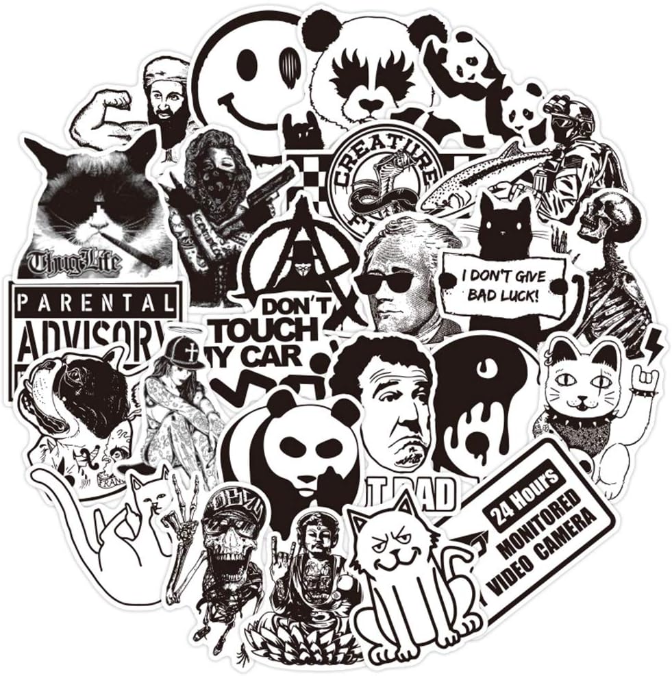 Aufkleber 220 Stück, Sticker Schwarz Weiß,Vinyl Wasserdichte Graffiti ...
