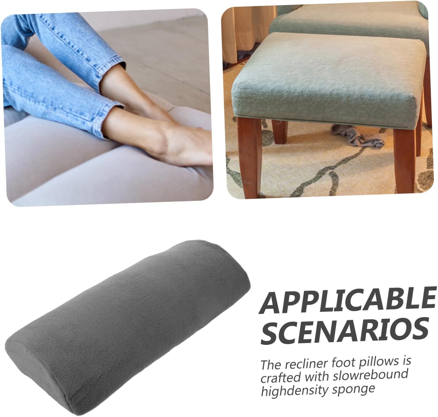 Recliner Leg Pillow Half-Round 21.3x10x3.5 High Resilience Memory Foam Leg Rest Cushion with Sherpa Cover Grey for Sofa Lounger Foot Support Under Knee Sleeping