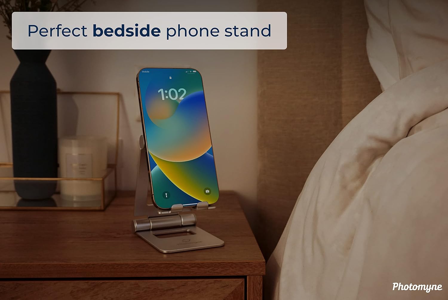 PHOTOMYNE Large Cell Phone Stand for Desk | Phone Dock & Phone Holder for All iOS and Android Smartphones (Gold)