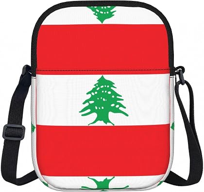 Unisex Crossbody Bag, Black, Polyester, Zipper Closure, Anti-Theft, Lebanon Flag Pattern